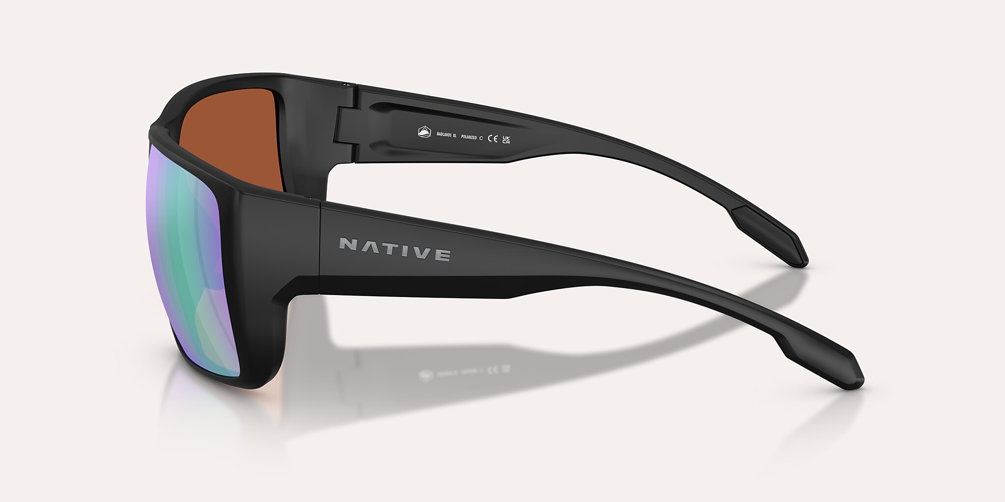 Sunglasses Native Badlands XL XL (62-16) with Green Reflex Polarized lens and Matte Black frame Image 3 of 5