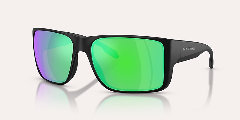Sunglasses Native Badlands XL XL (62-16) with Green Reflex Polarized lens and Matte Black frame Image 1 of 5