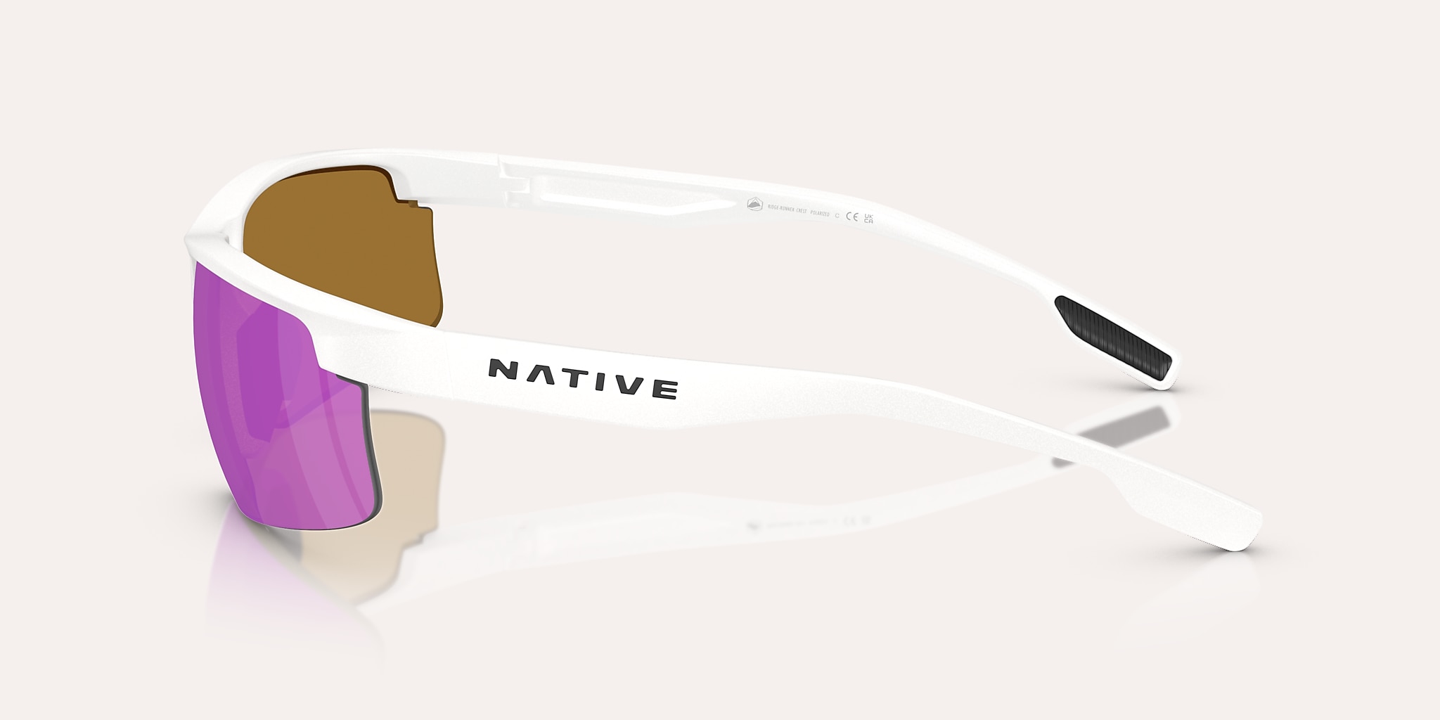 Sunglasses Native Ridge-Runner Crest XL (69-09) with Violet Relfex Polarized lens and Satin Quartz frame Image 3 of 6 Sunglasses Native Ridge-Runner Crest XL (69-09) with Violet Relfex Polarized lens and Satin Quartz frame Image 3 of 6