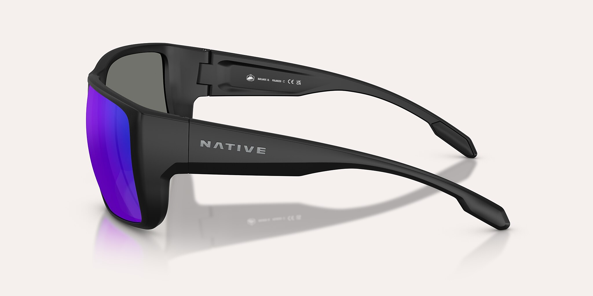 Lunettes de soleil Native Badlands XL XL (62-16) avec Bleu reflex polarisé verre et Noir mat monture Image 3 de 5