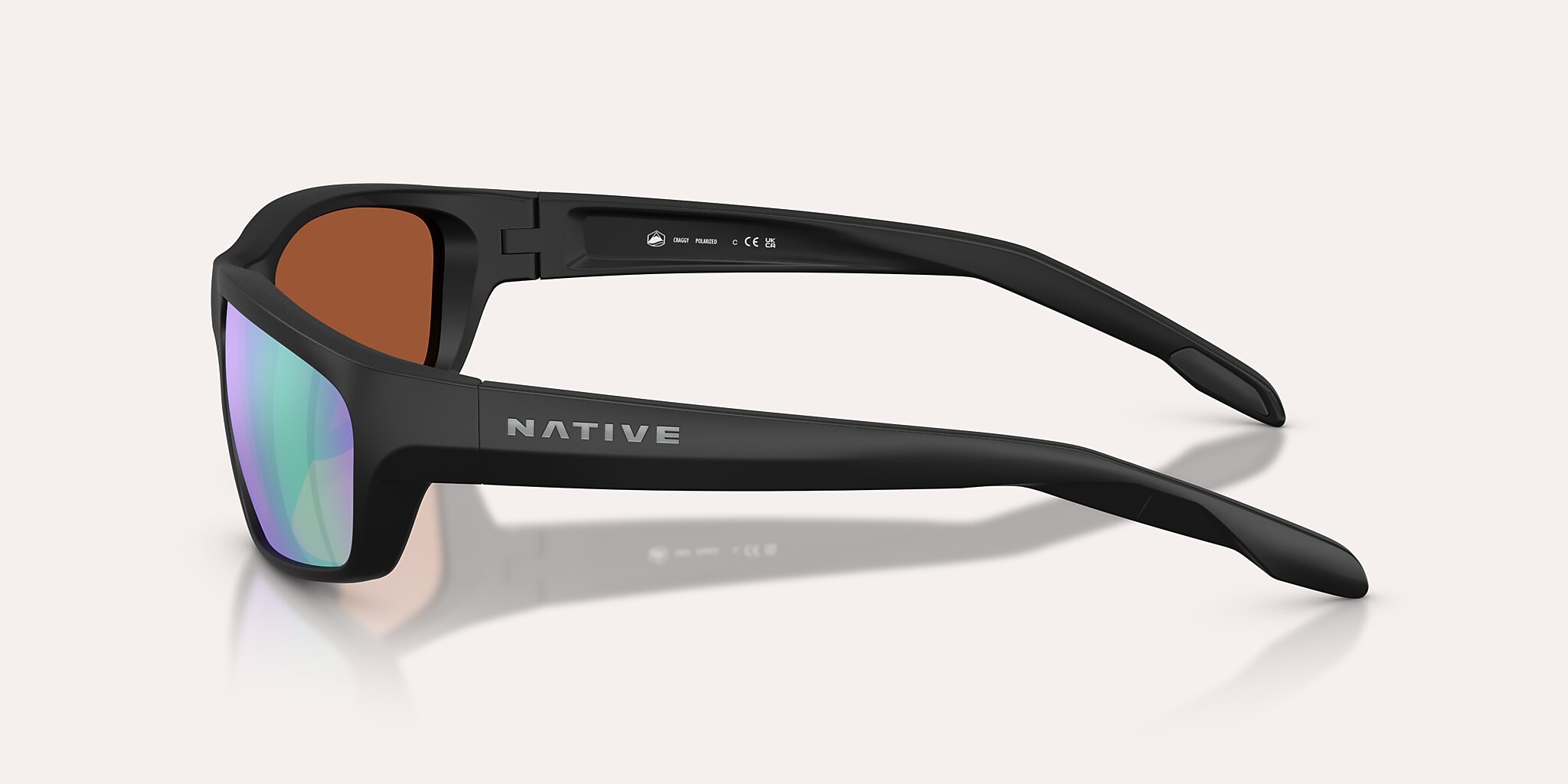Sunglasses Native Craggy M (60-16) with Green Reflex Polarized lens and Matte Black frame Image 3 of 5