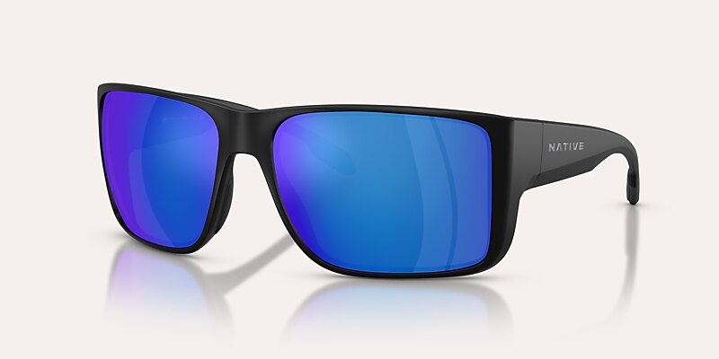 Lunettes de soleil Native Badlands XL XL (62-16) avec Bleu reflex polarisé verre et Noir mat monture Image 1 de 5