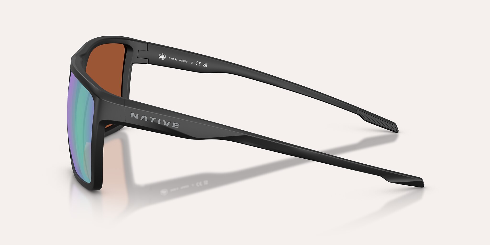 Sunglasses Native Tavern XL XL (64-12) with Green Reflex Polarized lens and Matte Black frame Image 3 of 5