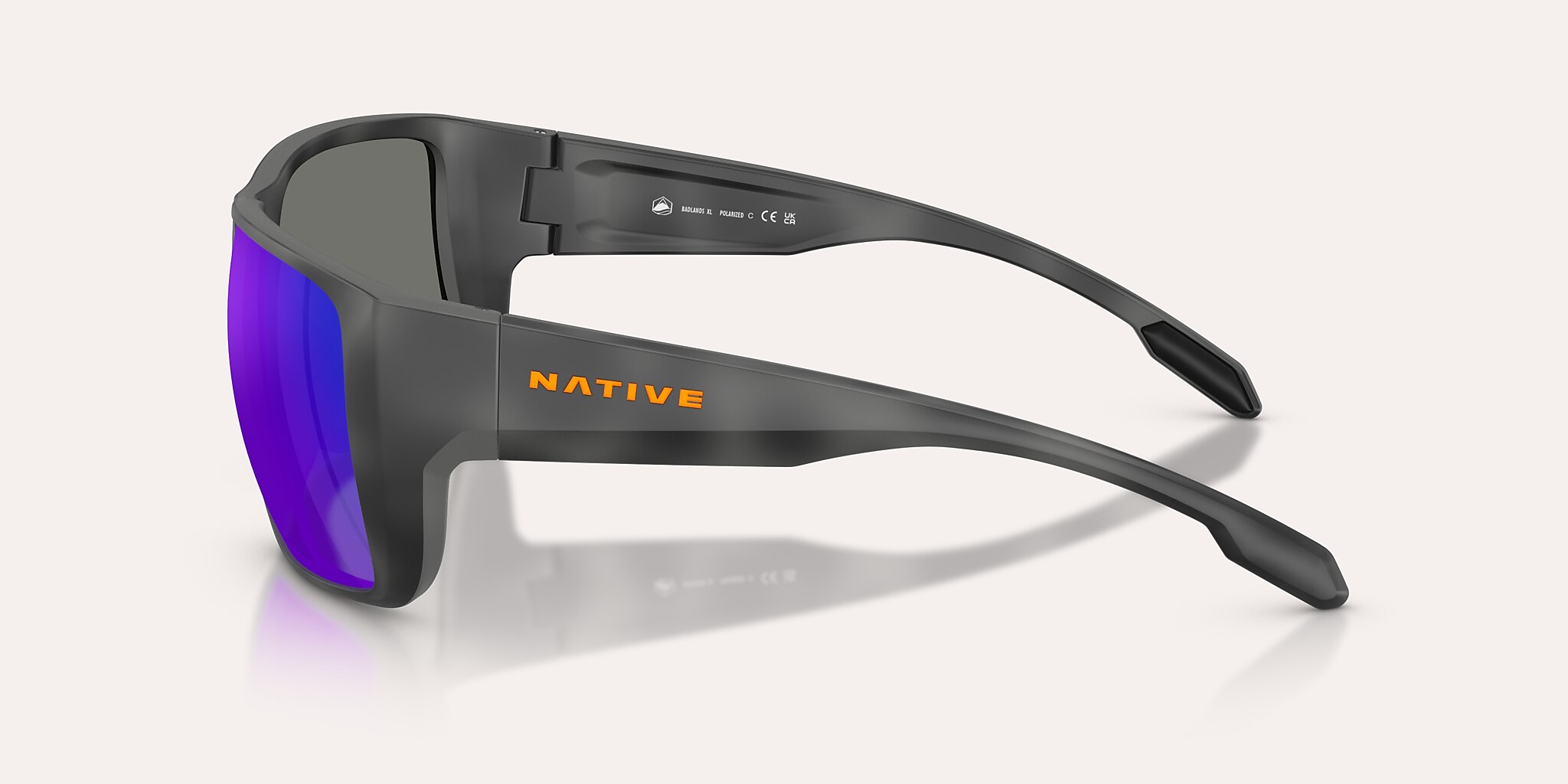 Sunglasses Native Badlands XL XL (62-16) with Blue Reflex Polarized lens and Obsidian Tortoise frame Image 3 of 5