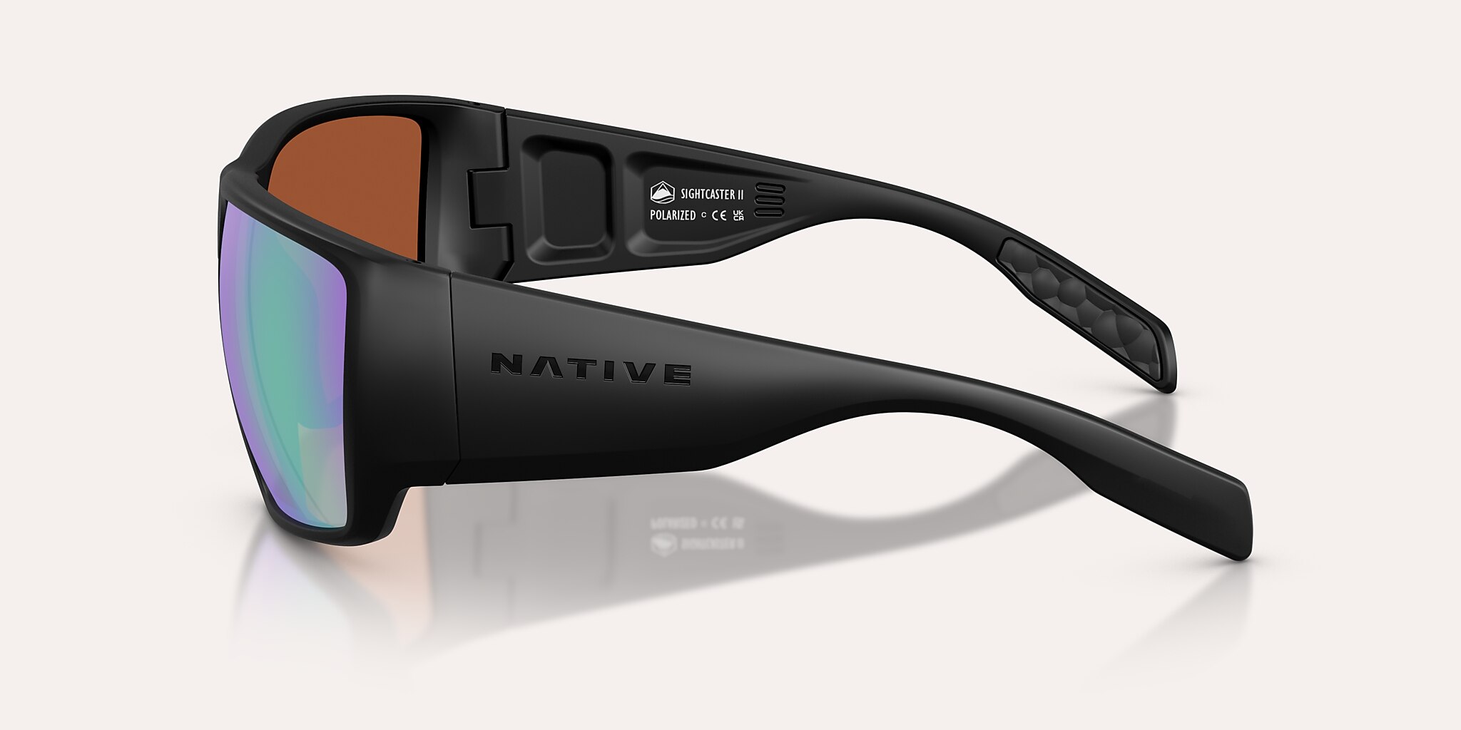 Sunglasses Native Sightcaster II L (64-13) with Green Reflex Polarized lens and Matte Black frame Image 3 of 6