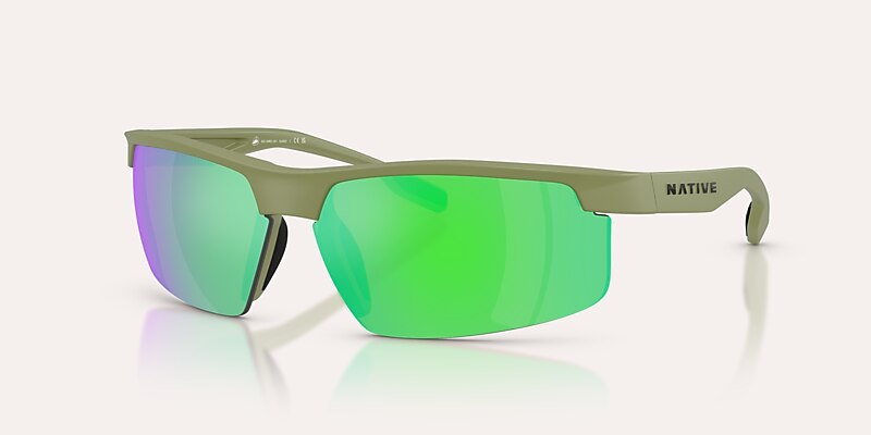 Sunglasses Native Ridge-Runner Crest XL (69-09) with Green Reflex Polarized lens and Forest Mist Green frame Image 1 of 7