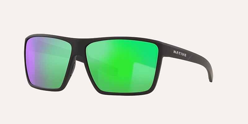 Sunglasses Native Wells XL M (64-12) with Green Reflex lens and Matte Black frame Image 1 of 4