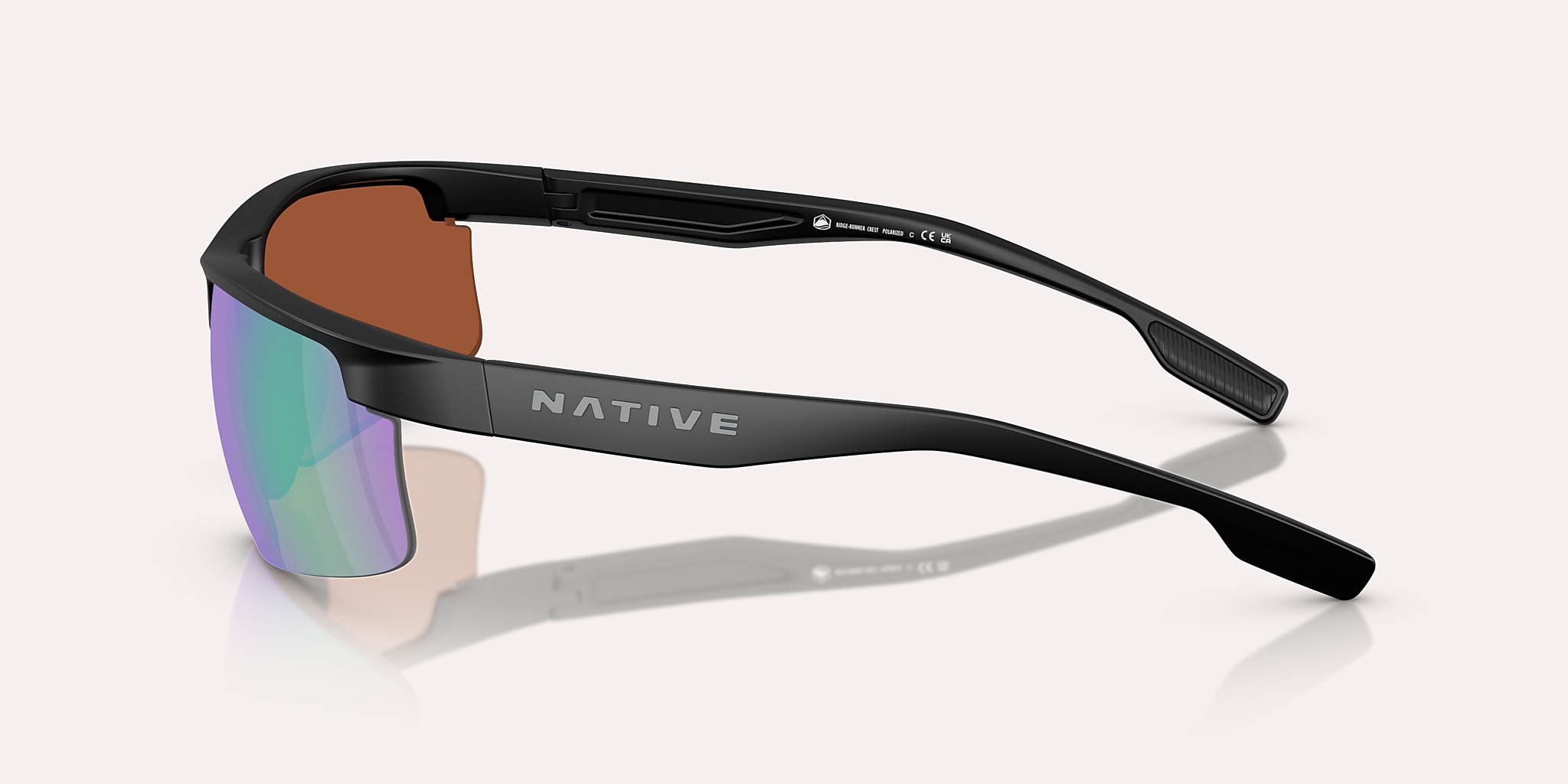 Sunglasses Native Ridge-Runner Crest XL (69-09) with Green Reflex Polarized lens and Matte Black frame Image 3 of 6