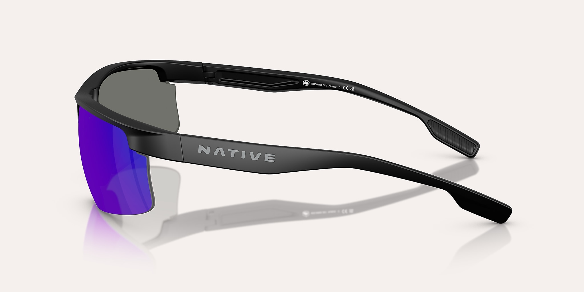 Sunglasses Native Ridge-Runner Crest XL (69-09) with Blue Reflex Polarized lens and Matte Black frame Image 3 of 6